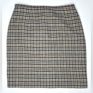 Vintage Evan Picone Pure Wool Plaid Pencil Skirt M L Beige Plum Light Blue